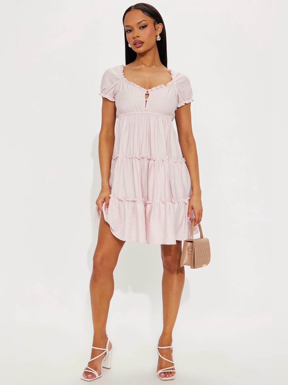 Fashion Nova Laney Puff Sleeve Mini Dress - Light Pink